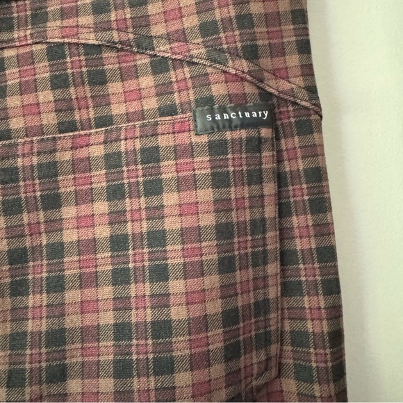 SANCTUARY KNIT LEGGINGS BURGUNDY BLACK AND BROWN PLAID SIZE MEDIUM EUC - Picture 5 of 7